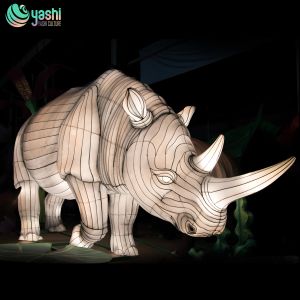 Rhinoceros-shaped lantern made of iron wire and silk cloth for festival events