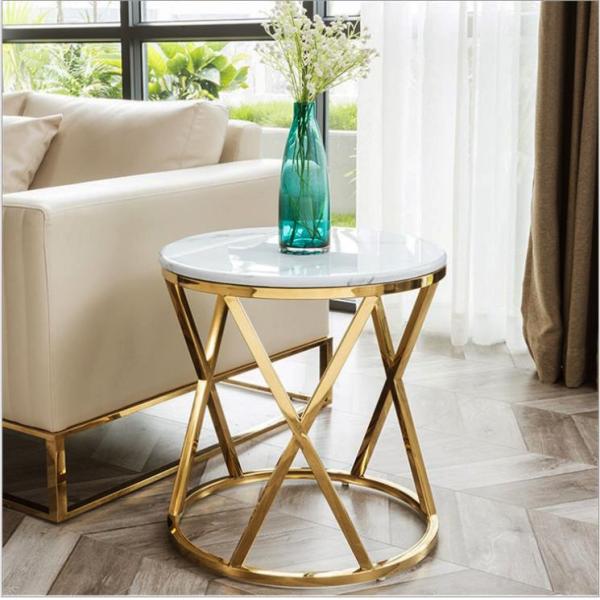 Quality Stainless Steel Marble Circular Sofa Side Table Smooth Surface wholesale
