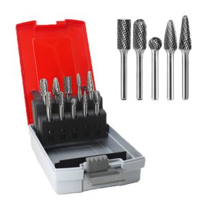 10 piece customized package tungsten carbide burr set, Double cut - 6mm shank