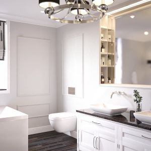 Customized Euclidean White Bathroom Cabinet with Stainless Steel Tower Rack