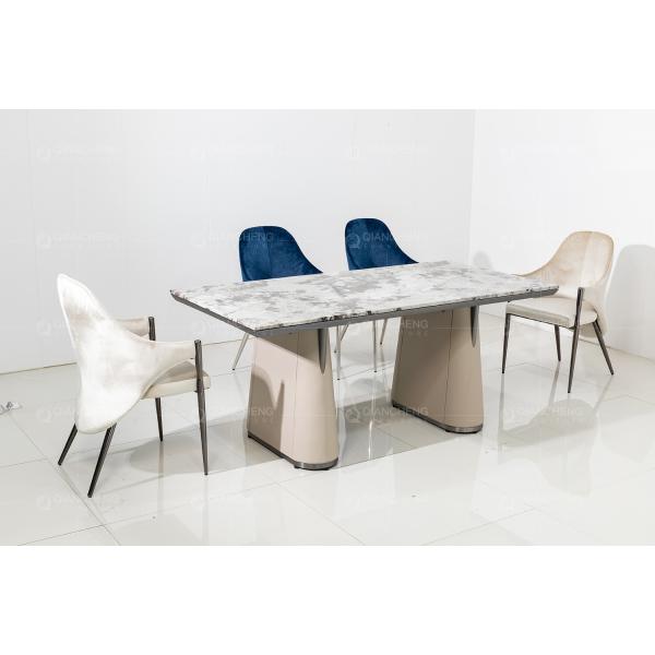 Artificial Marble Rectangle top SS Dining Tables Two Stone Legs Support is