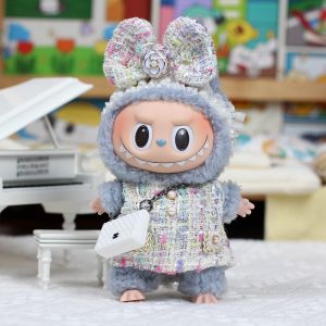 Luxury 17cm Pull Cloth Doll for Boys Famous Heart Macaron Labubu with Vinyl Face