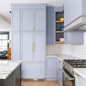 Customized Complete Shaker Villa Design Grayish Blue Solid Wood Standard Kitchen
