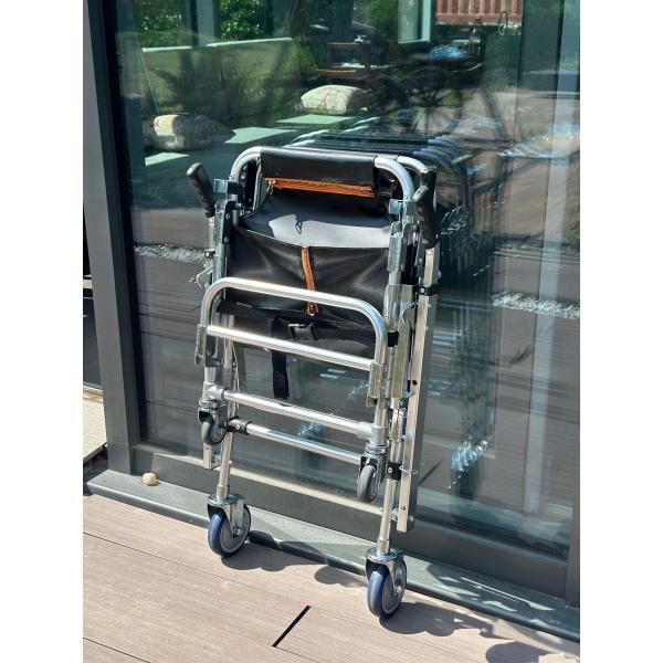 Foldable Thickened Aluminium Alloy Stair Stretcher With PVC Fabric 4 Wheels And 6 Handles