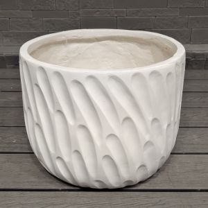 Curved Flowing Ocean Breeze Pattern White Round Fiber Clay Planter Garden
