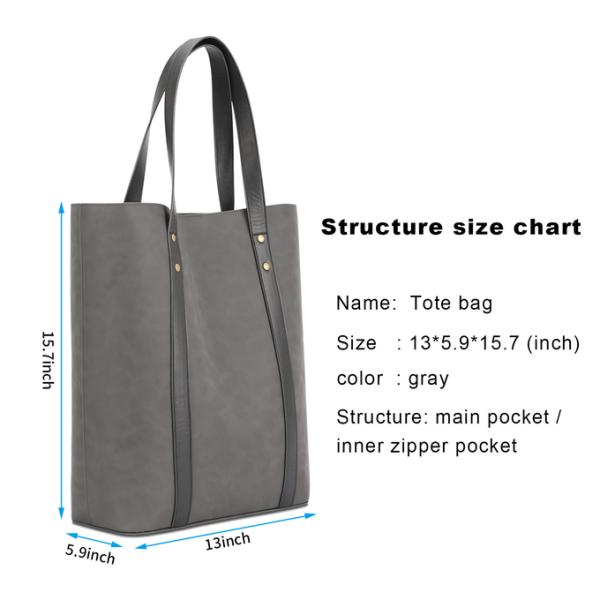 Printing Custom Shopping Bags Custom Zipper Pocket Leather Shopper Tote 13X5X15"