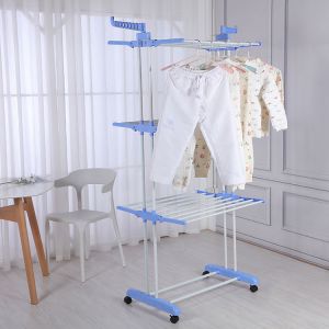 Adjustable 3 Layers Foldable Clothes Drying Rack Stainless Steel Frame