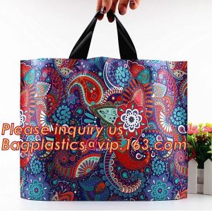 Custom Printed Stand Up Block BottomSoft Loop Handle Plastic Carrier Shopping Bag，Plastic Soft Loop Handle Bag for Shopp