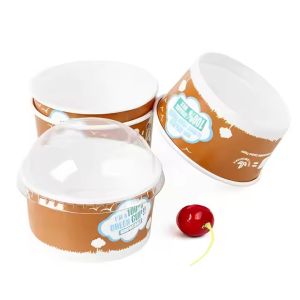 600ml Microwavable Disposable Bowls Cardboard Personalized Logo White Paper Ice Cream Cups