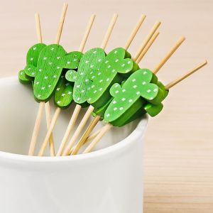 Customized Cactus Bamboo Food Picks For Appetizer Sandwich Burger Flower