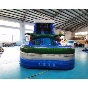 Palm Tree Blue Bounce House Inflatable Water Slide Digital Printing