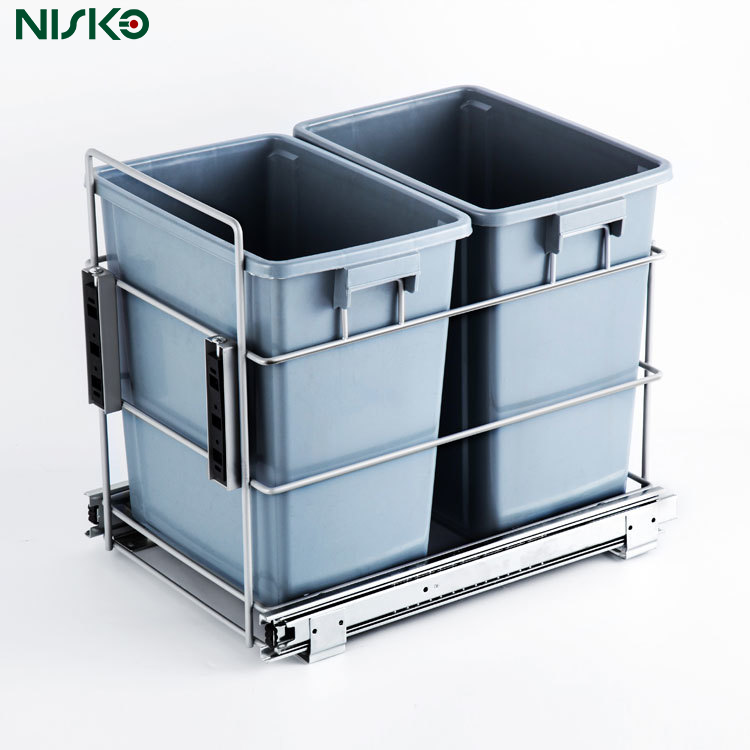 Double Pull Out Kitchen Dustbin Under Sink With Concealed Slide