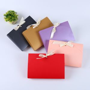 Cheap Custom Logo Square Kraft Cardboard Paper Gift Boxes With Ribbon Eco-Friendly Material for sale