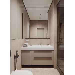 Customized Beige and White Bathroom Cabinet with Mouted-in Storage Cabinet