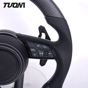 Matte Carbon Fiber Perforated Leather Audi Steering Wheel Custom Modify