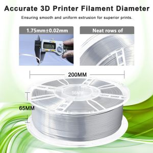 Diameter 1.75mm Silk Light Silver PLA Toughness Enhanced 3D Printer Filament 1kg