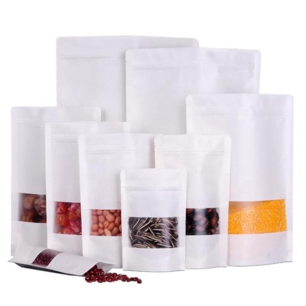 Quality Snack plastic packaging bag Factory customized Food grade white brown kraft paper pouch stand up bag with k wholesale