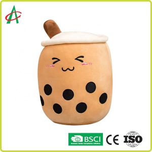 OEM Bubble Tea Plush Pillow With Embroidered Emoji