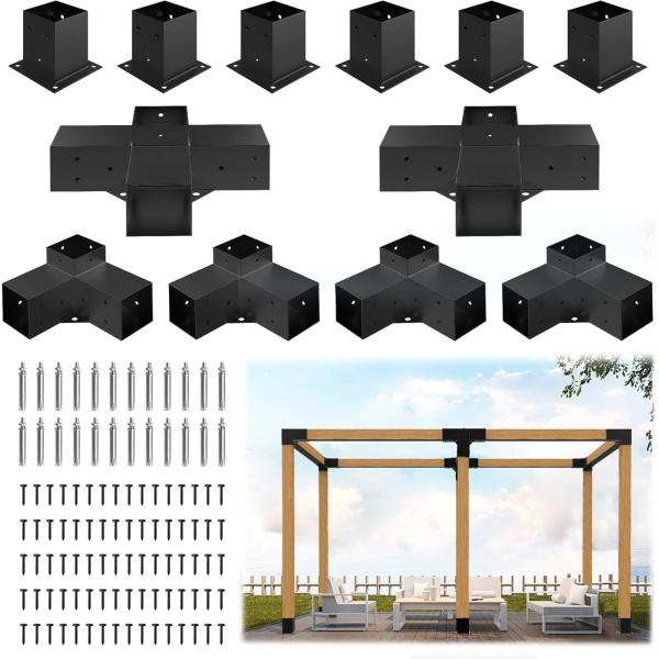 Aluminum Alloy Pergola Kit with 3-Way Brackets for 4"x 4" Lumber Lightweight