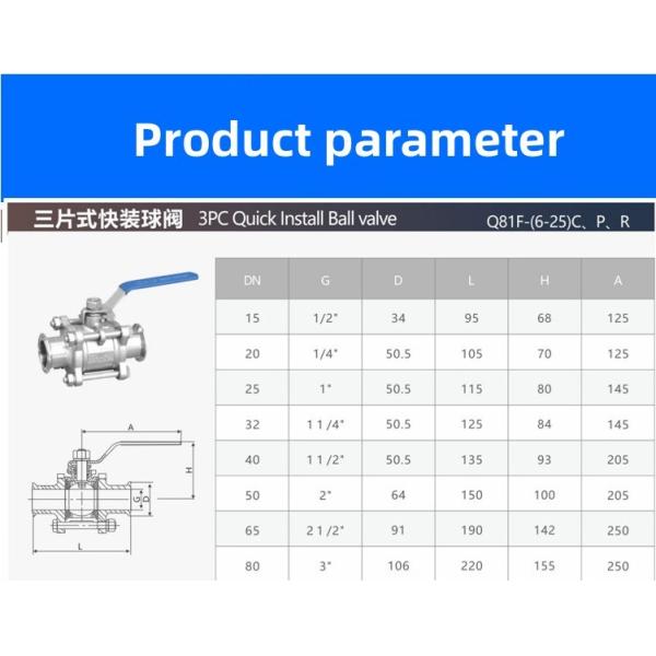 Advantage Stainless Steel 304/316 Manual 3PC Quick Ball Valve Pressure Pipe Clamp Type Water Valve