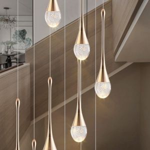 Modern staircase chandelier for living room crystal loft long hanging lamp