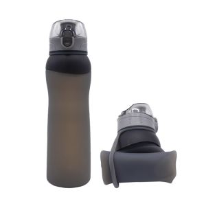 LFGB Certification Collapsible Silicone Water Bottle , 4 Cap Styles