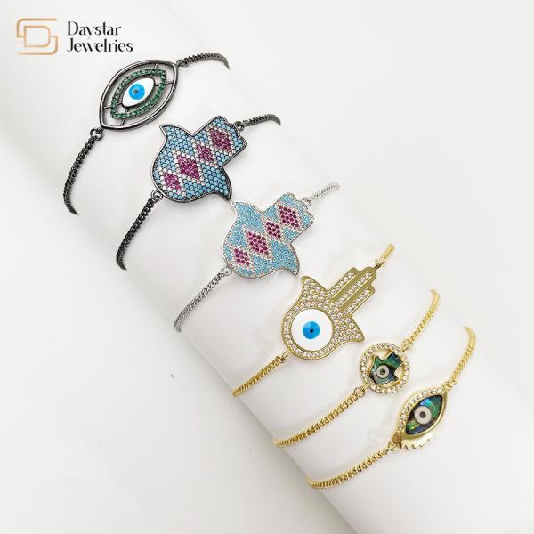 Quality Ojo Bracelet 18K Gold Plated Jewelry Hamsa Hand Evil Eye Charm design wholesale