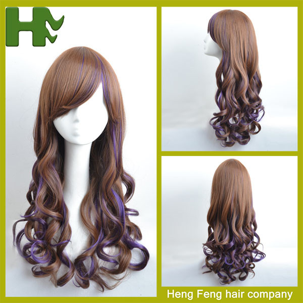 White Women 26'' Long Wavy Synthetic Hair Wigs Body Wave Side Part With Bangs