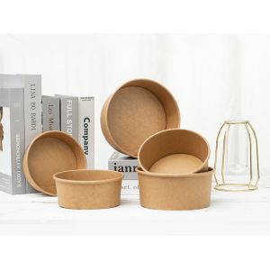 Biodegradable Disposable Paper Bowls With Lids Waterproof 1100 ML For Salad
