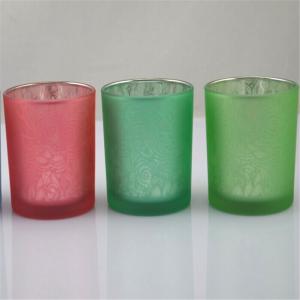 China flower glass candle holders/glass candle containers on sale