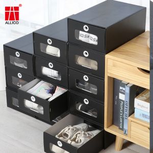 Black Shoes Packaging Box Stackable Boxes Easy To Assemble Shoe Organizer