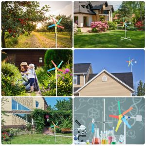 Yard Garden Rainbow Windmills Wind Turbine Spinner Power Generator with Led