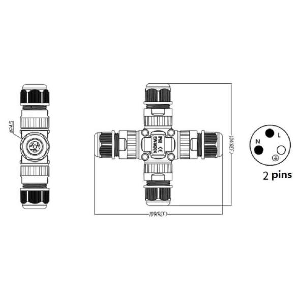 IP68 Waterproof Cable Connectors X Type 4-Channel 2-Poles For Outdoor Billboards