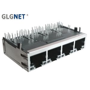 1X4 Ports Stacked Magnetic RJ45 Connector Tab Up POE LED 1000 Base T