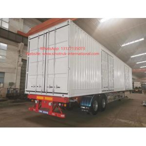 2 Axle White Enclosed Box Semi Trailer With Two Side Door Per Side