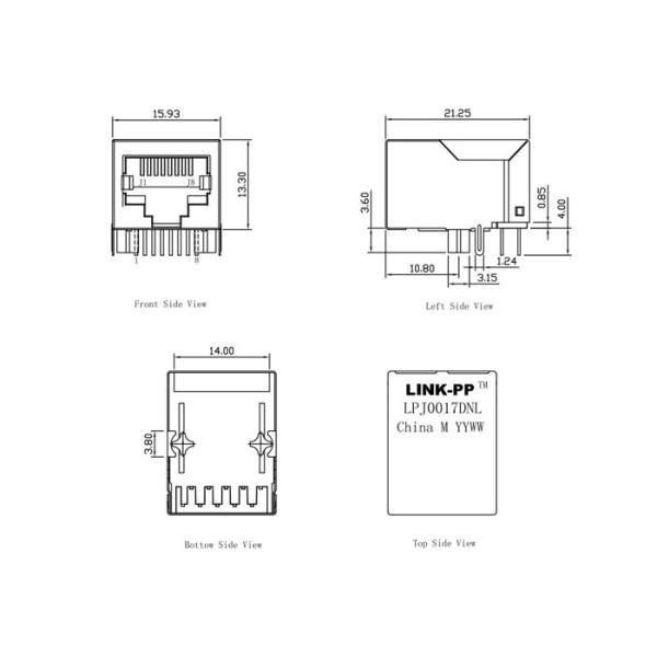 HY901157A Magnetic RJ45 Jack With 10/100Base Transmission Speed LPJ0017DNL