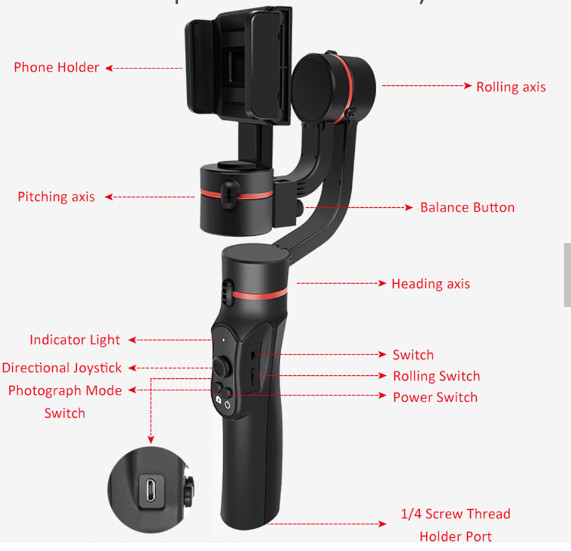 Quality Action Camera Smartphone Gimbal Stabilizer  Stylish Delicate Anti Slip wholesale
