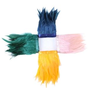 Cheap Station Ribbon Hackle Saddle Feather Fringe Trim with Dyed Pattern Goose Feather for sale