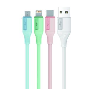 Cheap USBA-C/A-M/A-L 2A Charge and Data Transfer Cable with Colorful Silicone Series and Aluminum Connector in Blue White Green and Pink for sale
