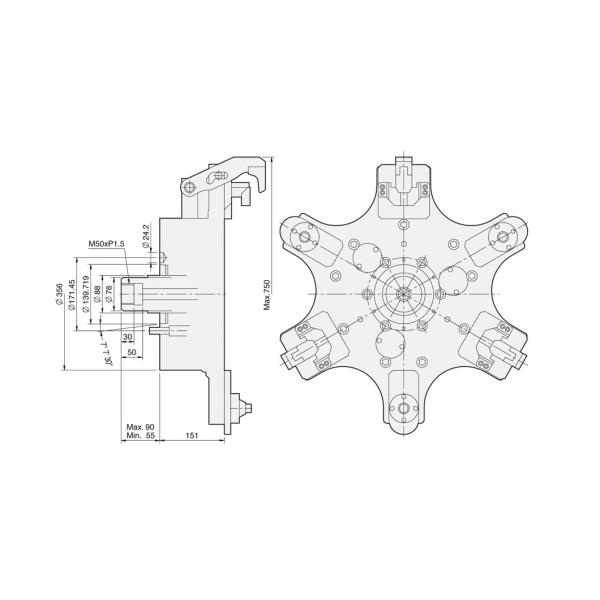 F61A8 High speed and light weight type strong finger chuck for aluminum wheel