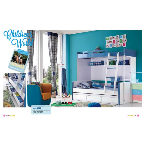 Quality glossy wooden bunk bed with drawers and pulled bed,#6628 wholesale