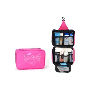 Canvas Blue Hang Up Toiletry Bag , Travel Makeup Bag With Custom Print