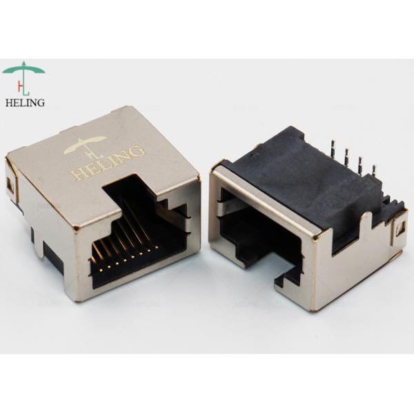 Female Low Profile RJ45 Connector R / A Offset / Overhangs PCB Thru - Hole