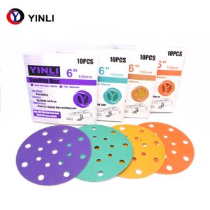 China 6 Inch 17 Holes PET Film Round Sandpaper Sandpaper Set Hook And Loop Sanding Disc on sale