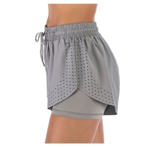 Richee Laser Cut Womens 2 In 1 Athletic Shorts , Short Running Trousers Ladies
