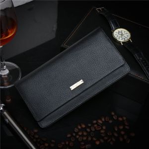 Real Leather Bifold Wallet Black Open Mini Purse For Men WA24