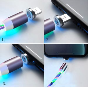 2.4A Micro USB Phone Charger Cable 8 pin Type C 3 In 1 Magnetic Cable LED Light