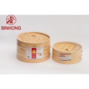 China Handmade Natural Bamboo Steamer Basket 10 Inch 2 Tier With Accessories on sale