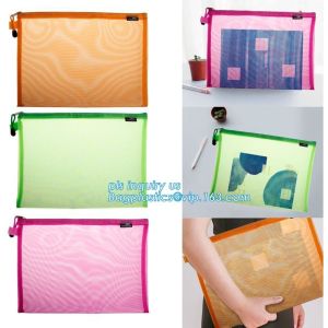 OEM mesh plastic A4 file bag with zipper, net netting document bag pouch,