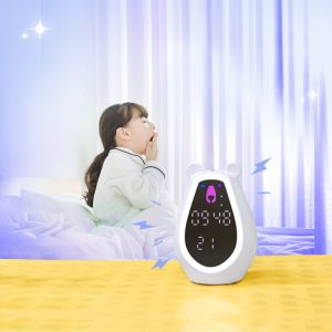 Bear Alarm Clock Kids Mini Night Light Adjustable Brightness Voice-Activated